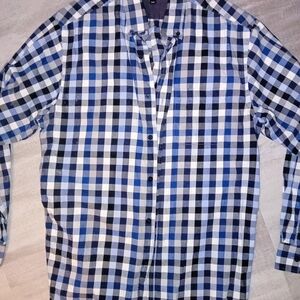Haggar Blue and Black Plaid Button Down Shirt
